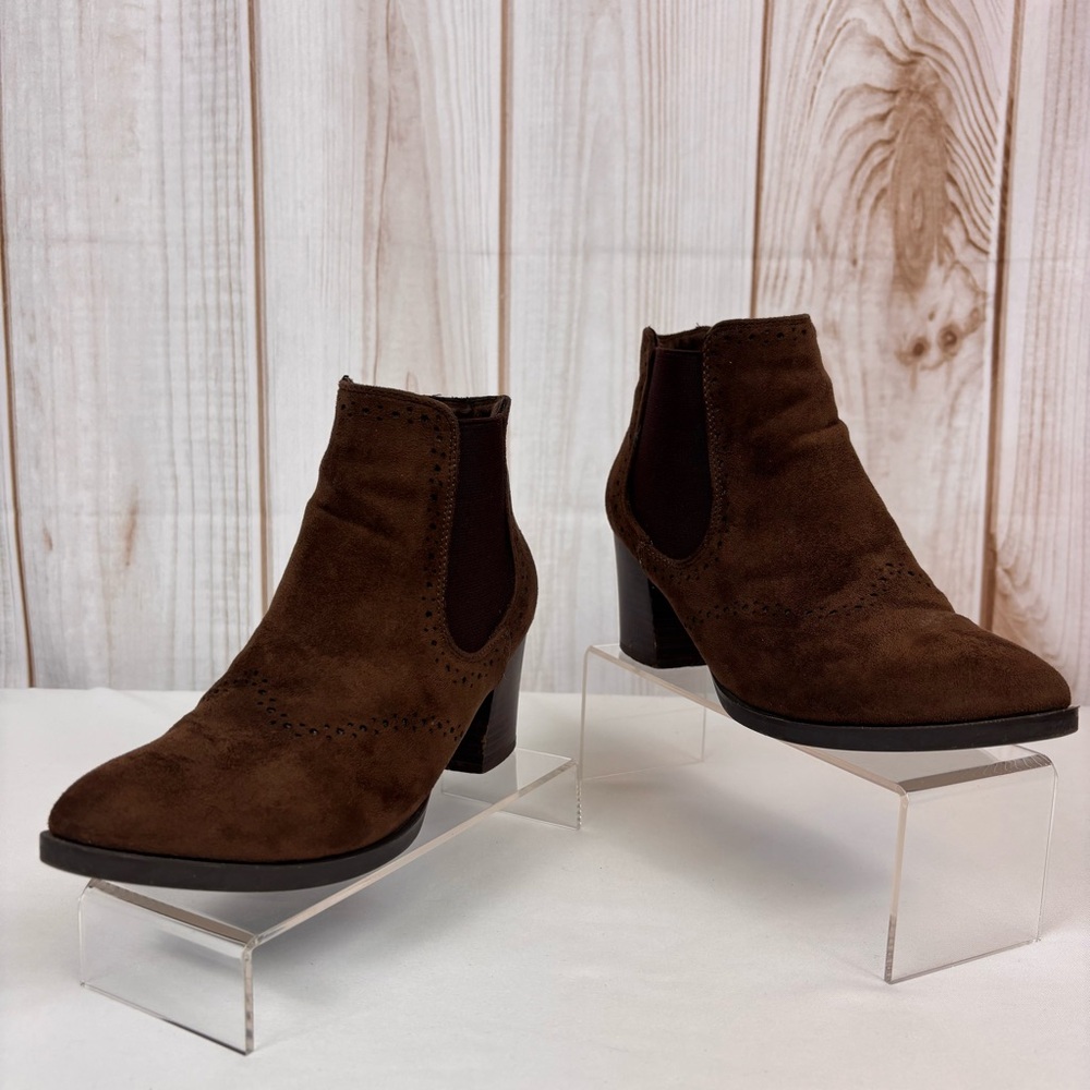 Kylie Crazy Suede Ankle Booties Casual Die Cut Heeled Boots Brown Size 36/5.5 - Picture 4 of 15